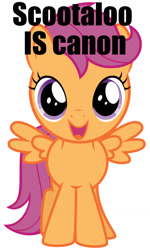 Size: 769x1280 | Tagged: safe, scootaloo, pegasus, pony, g4, captain obvious, caption, cute, cutealoo, female, filly, front view, happy, i want to believe, op is right, open mouth, open smile, purple eyes, simple background, small wings, smiling, solo, spread wings, tail, text, white background, wings, you don't say