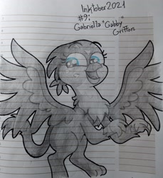 Size: 2940x3211 | Tagged: safe, artist:iceflower99, gabby, griffon, g4, high res, inktober, inktober 2021, lined paper, traditional art