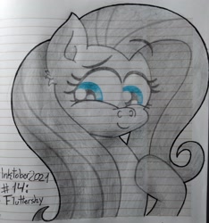 Size: 3043x3255 | Tagged: safe, artist:iceflower99, fluttershy, pegasus, pony, g4, high res, inktober, inktober 2021, lined paper, traditional art