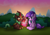 Size: 4779x3300 | Tagged: safe, artist:background basset, amethyst star, cinder glow, sparkler, summer flare, kirin, pony, unicorn, g4, fire, happy birthday mlp:fim, mlp fim's eleventh anniversary, sitting, sunset