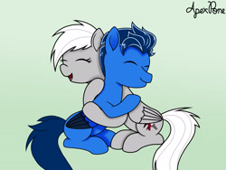 Size: 2897x2173 | Tagged: safe, artist:apexpone, oc, oc:silver edge, pegasus, pony, cute, high res, hug, pegasus oc