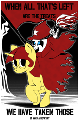 Size: 3300x5100 | Tagged: safe, artist:aaronmk, skellinore, oc, oc:lefty pony, g4, the break up breakdown, communism, flag, text, torch