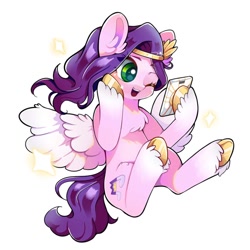 Size: 650x650 | Tagged: dead source, safe, artist:matcha_nekochan, pipp petals, pegasus, pony, g5, my little pony: a new generation, adorapipp, cellphone, chest fluff, cute, one eye closed, phone, solo, that pony sure does love phones