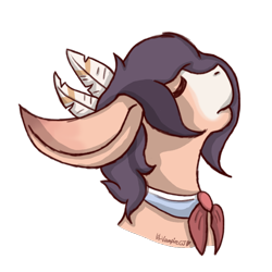 Size: 1024x1024 | Tagged: safe, artist:lil_vampirecj, oc, oc only, oc:mocca, pegasus, pony, art raffle, bowtie, brown mane, bust, digital art, eyes closed, feather, female, floppy ears, krita, looking up, mare, photo, portrait, raffle prize, simple background, solo, transparent background