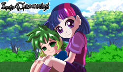 Size: 3529x2079 | Tagged: safe, artist:cmacx, spike, twilight sparkle, human, g4, anime, female, high res, humanized, male, no pupils, sparkle siblings, younger