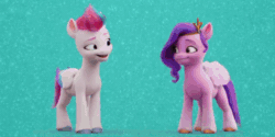 Size: 600x301 | Tagged: safe, pipp petals, twilight sparkle, zipp storm, pegasus, pony, g5, my little pony: a new generation, adorapipp, adorazipp, animated, cropped, cute, female, figurine, gif, mare, royal sisters (g5), siblings, sisters, trotting, trotting in place