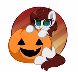 Size: 3670x3387 | Tagged: safe, artist:kittyrosie, part of a set, oc, oc only, earth pony, pony, commission, cute, earth pony oc, halloween, high res, holiday, ocbetes, pumpkin, simple background, solo, starry eyes, white background, wingding eyes, ych result