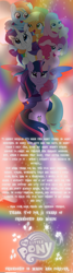Size: 2682x10000 | Tagged: safe, artist:php178, derpibooru exclusive, applejack, fluttershy, pinkie pie, rainbow dash, rarity, twilight sparkle, alicorn, earth pony, pegasus, pony, unicorn, g4, :3, absurd resolution, anniversary, applejack's cutie mark, applejack's hat, ascension, autumn, beautiful, bedroom eyes, belly button, best friends, best friends forever, carrying, cloud, cowboy hat, crying, cute, cuteness overload, dashabetes, diapinkes, dock, eleven, equestria font, facial freckles, female, floating, fluttershy's cutie mark, flying, freckles, glowing, gradient background, happiness, happy, happy birthday mlp:fim, hat, holding hooves, hoof on head, horn, intersecting rainbows, jackabetes, joy, lidded eyes, lifted up, lifting, light, liquid pride, looking down, looking up, love, lovely, majestic, mane hold, mane six, mare, memorial, mlp fim's eleventh anniversary, multicolored hair, multicolored mane, multicolored tail, my little pony logo, october, peace sign, pinkie pie's cutie mark, pony pile, pony pyramid, proud, rainbow, rainbow dash's cutie mark, rainbow glow, rainbow trail, raised hoof, rarity's cutie mark, rising, shading, shine like rainbows, shyabetes, smiley face, smiling, sparkles, special edition, special eyes, spoken heart, striped mane, striped tail, sun, sunset, tail, tears of joy, text, thank you, thank you for the memories, twiabetes, twilight sparkle (alicorn), twilight sparkle's cutie mark, underhoof, wall of tags, wing hands, wings
