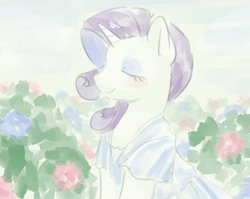 Size: 6000x4770 | Tagged: artist needed, safe, rarity, pony, unicorn, g4, clothes, dress, eyes closed, female, flower, mare, smiling, solo