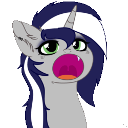 Size: 1200x1200 | Tagged: safe, artist:artistic-inky, oc, oc:starlit nightcast, pony, unicorn, animated, commission, ear piercing, eyeshadow, freckles, green eyes, makeup, meme, open mouth, piercing, pop cat, simple background, snaggletooth, stars, tongue out, transparent background, two-frame gif, uvula, ych result