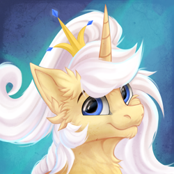 Size: 2116x2116 | Tagged: safe, artist:alfury, oc, oc only, oc:sapphire shimmer, pony, unicorn, bust, crown, high res, jewelry, male, portrait, regalia, solo, stallion