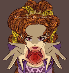 Size: 609x640 | Tagged: safe, artist:mangaka4eva, adagio dazzle, equestria girls, g4, brown background, bust, female, gem, simple background, solo