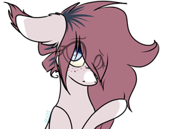 Size: 1600x1200 | Tagged: safe, artist:sketchytwi, oc, oc only, earth pony, pony, bust, coat markings, ear fluff, earth pony oc, eye clipping through hair, eyebrows, eyebrows visible through hair, eyelashes, female, floppy ears, freckles, mare, simple background, smiling, solo, transparent background