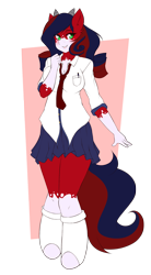 Size: 550x1000 | Tagged: safe, artist:mleonheart, oc, oc only, oc:kindle spirit, dracony, dragon, hybrid, anthro, unguligrade anthro, breasts, clothes, digital art, female, looking at you, school uniform, schoolgirl, simple background, skirt, smiling, smiling at you, socks, tail, transparent background