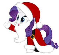 Size: 1083x1024 | Tagged: artist needed, safe, rarity, pony, unicorn, g4, beard, belt, boots, christmas, clothes, coat, costume, fake beard, female, gloves, hat, holiday, horn, mare, open mouth, raised hoof, santa beard, santa claus, santa costume, santa hat, santa hooves, shoes, simple background, solo, transparent background, vector