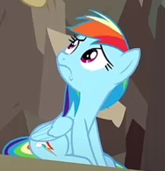 Size: 400x413 | Tagged: safe, screencap, rainbow dash, pegasus, pony, daring done?, g4, cropped, female, looking up, solo