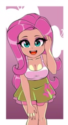 Size: 976x1800 | Tagged: safe, artist:nekojackun, fluttershy, equestria girls, adorasexy, bare shoulders, breasts, busty fluttershy, cleavage, clothes, cute, female, happy, looking at you, open mouth, open smile, sexy, shyabetes, sleeveless, smiling, solo, tanktop