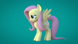 Size: 3840x2160 | Tagged: safe, artist:wissle, fluttershy, pegasus, pony, g4, 3d, blender, female, high res, lidded eyes, mare, simple background, smiling, solo