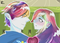 Size: 3508x2480 | Tagged: safe, artist:uuuceh, rainbow dash, equestria girls, g4, blushing, duo, female, high res, male, rainbow blitz, rule 63, self ponidox, selfcest, ship:dashblitz, shipping, straight