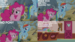 Size: 1280x720 | Tagged: safe, edit, edited screencap, editor:quoterific, screencap, gummy, pinkie pie, rainbow dash, alligator, earth pony, pegasus, pony, g4, season 5, the lost treasure of griffonstone, female, flying, male, mare, open mouth, sugarcube corner