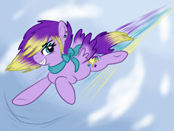 Size: 1600x1200 | Tagged: safe, artist:doodledaydream, oc, oc only, oc:stardust, pegasus, pony, clothes, female, flying, scarf, solo