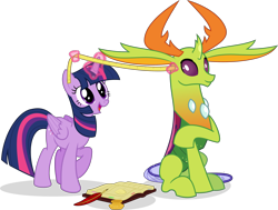 Size: 3072x2318 | Tagged: safe, artist:jp, derpibooru exclusive, thorax, twilight sparkle, alicorn, changedling, changeling, pony, g4, big ears, book, cute, duo, female, glowing, glowing horn, happy, happy birthday mlp:fim, high res, horn, impossibly large ears, inkwell, king thorax, levitation, magic, magic aura, male, mare, measuring tape, mlp fim's eleventh anniversary, open mouth, open smile, quill, simple background, sitting, smiling, telekinesis, transparent background, twilight sparkle (alicorn), vector