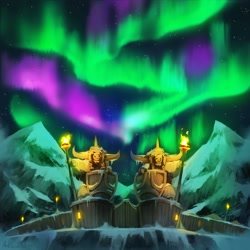 Size: 4000x4000 | Tagged: safe, artist:anticular, ponies at dawn, absurd resolution, album cover, aurora borealis, mountain, no pony, scenery, yakyakistan