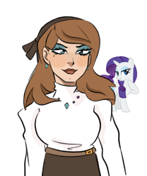 Size: 2472x2967 | Tagged: safe, artist:charrlll, rarity, human, unicorn, g4, bow, brunette rarity, clothes, ear piercing, earring, high res, humanized, jewelry, natural hair color, piercing, simple background, solo, sweater, turtleneck, white background