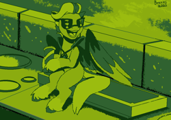 Size: 1000x700 | Tagged: safe, artist:brainiac, queen haven, pegasus, pony, g5, my little pony: a new generation, female, gameboy aesthetic, green, limited palette, mare, monochrome, open mouth, pixel art, solo, sunglasses
