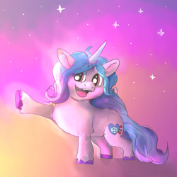 Size: 1280x1280 | Tagged: safe, artist:deltacandyfox, izzy moonbow, pony, unicorn, g5, my little pony: a new generation, female, horn, mare, open mouth, open smile, short legs, smiling, solo, tail, unshorn fetlocks