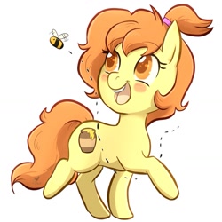 Size: 1145x1145 | Tagged: safe, artist:foxhatart, oc, oc:honey glow, bee, earth pony, insect, pony, chibi, female, mare, simple background, solo, white background