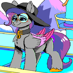 Size: 700x700 | Tagged: safe, artist:brainiac, oc, oc only, pegasus, pony, g5, my little pony: a new generation, chest fluff, collar, colored wings, cute, female, limited palette, mare, pegasus oc, pixel art, pregnant, solo, wings