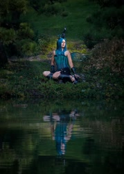 Size: 1463x2048 | Tagged: safe, artist:chiado33, queen chrysalis, human, g4, clothes, cosplay, costume, irl, irl human, photo, reflection, sleeveless