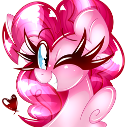 Size: 1280x1280 | Tagged: safe, artist:ladylullabystar, pinkie pie, earth pony, pony, g4, chest fluff, long eyelashes, one eye closed, simple background, solo, transparent background, wink