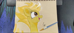 Size: 4000x1800 | Tagged: safe, artist:engi, spitfire, pegasus, pony, g4, happy, pencil, photo, solo, traditional art, watercolor painting
