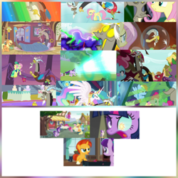 Size: 4096x4096 | Tagged: safe, edit, edited screencap, editor:cometcrystal, screencap, applejack, berry blend, berry bliss, big macintosh, cup cake, discord, fluttershy, huckleberry, pinkie pie, princess celestia, rainbow dash, rarity, sandbar, silverstream, spike, starlight glimmer, sugar belle, sunburst, twilight sparkle, yona, alicorn, draconequus, dragon, earth pony, pony, unicorn, yak, a matter of principals, a royal problem, every little thing she does, g4, keep calm and flutter on, make new friends but keep discord, the big mac question, the ending of the end, the return of harmony, three's a crowd, twilight's kingdom, uncommon bond, absurd resolution, abuse, applejack's hat, bipedal, clothes, collage, colt, colt sunburst, cowboy hat, crown, dress, duckery in the comments, eyes closed, female, filly, filly starlight glimmer, friendship student, gala dress, glowing, glowing eyes, grand galloping gala, hat, jewelry, karma, male, mare, moon, open mouth, punishment, regalia, sun, throne room, twilight sparkle (alicorn), wall of tags, younger