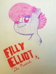 Size: 768x1024 | Tagged: safe, artist:jesslmc16, pegasus, pony, g5, my little pony: a new generation, art, billy elliot, chest fluff, colored pencil drawing, filly elliot, reference, solo, traditional art