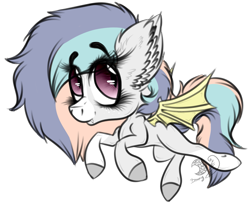 Size: 1555x1270 | Tagged: safe, artist:beamybutt, oc, oc only, bat pony, pony, bat pony oc, bat wings, chibi, colored hooves, ear fluff, female, mare, simple background, smiling, solo, transparent background, wings