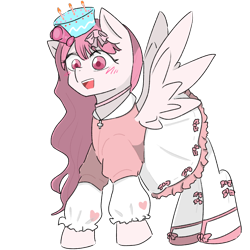 Size: 768x768 | Tagged: safe, artist:metaruscarlet, oc, oc only, oc:pink cross, pegasus, pony, blushing, clothes, female, flats, hat, mare, nurse, nurse outfit, open mouth, party hat, shirt, shoes, simple background, skirt, solo, stockings, thigh highs, transparent background
