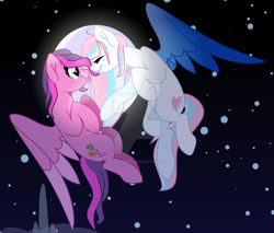 Size: 1280x1089 | Tagged: safe, artist:hate-love12, skywishes, skywishes (g4), star catcher, pegasus, pony, g3, g4, deviantart watermark, flying, g3 to g4, generation leap, moon, night, obtrusive watermark, watermark