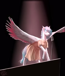Size: 1851x2160 | Tagged: source needed, useless source url, safe, alternate version, artist:pikinas13, oc, oc only, oc:vinyl dask, pegasus, pony, fallout equestria, clothes, dress, microphone, microphone stand, pegasus oc, solo