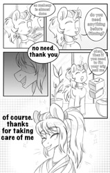 Size: 650x1024 | Tagged: safe, artist:lazycloud, oc, oc only, earth pony, pony, unicorn, comic, monochrome