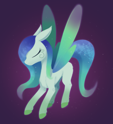 Size: 1479x1620 | Tagged: safe, artist:dusthiel, oc, oc only, original species, pony, blind, ethereal mane, ethereal tail, eyes closed, fairy wings, floppy ears, ponytober, simple background, solo, tail, wings