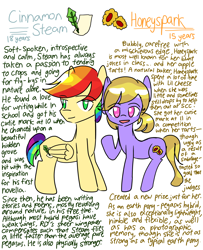 Size: 2600x3200 | Tagged: safe, artist:snowzaaah, oc, oc only, oc:cinnamon steam, oc:honeyspark, earth pony, pegasus, pony, brother and sister, colt, female, filly, high res, magical lesbian spawn, male, next generation, offspring, parent:applejack, parent:rainbow dash, parents:appledash, siblings, simple background, white background