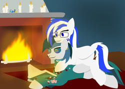 Size: 2785x1996 | Tagged: safe, artist:samsailz, oc, oc:light speed, pegasus, pony, book, candle, clothes, cozy, fire, fireplace, glasses, hoodie, living room, lying down, on top, reading, rug, shadow, vaporwave