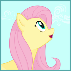 Size: 2358x2358 | Tagged: safe, artist:laykeen, fluttershy, pegasus, pony, g4, bust, female, high res, icon, looking up, mare, open mouth, open smile, portrait, profile, sky, smiling, solo