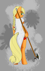 Size: 1600x2500 | Tagged: safe, artist:apuljack, applejack, earth pony, semi-anthro, g4, arm hooves, axe, bipedal, clothes, female, hoof hold, solo, weapon
