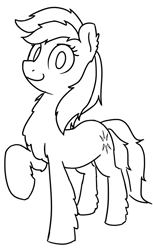 Size: 550x900 | Tagged: safe, artist:alexi148, oc, oc only, oc:khvoya, pony, yakutian horse, female, looking at you, mare, monochrome, raised hoof, simple background, solo, white background