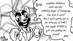 Size: 1200x675 | Tagged: safe, artist:pony-berserker, pony, pony-berserker's twitter sketches, insane clown posse, miracles, monochrome, ponified, shaggy 2 dope, song reference
