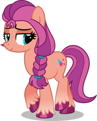 Size: 5000x6236 | Tagged: safe, artist:n0kkun, sunny starscout, earth pony, pony, g4, g5, my little pony: a new generation, absurd resolution, backwards cutie mark, blue eyes, braid, colored hooves, female, g5 to g4, generation leap, lidded eyes, mare, shadow, simple background, smiling, solo, standing, tail, transparent background, two toned mane, two toned tail, unshorn fetlocks, vector